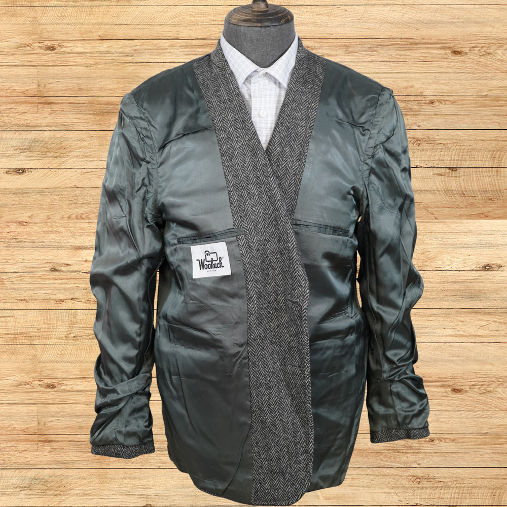 Woolrich Mens 42 Sport Coat Gray Herringbone Tweed 100% Wool Blazer Vintage USA - Picture 5 of 7